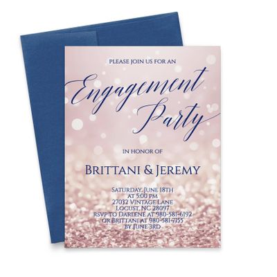 Rose Gold Glitter Engagement Party Invitation, Engagement Announcements, Modern Engagement Party Invitations, Your choice of Quantity and Envelope Color