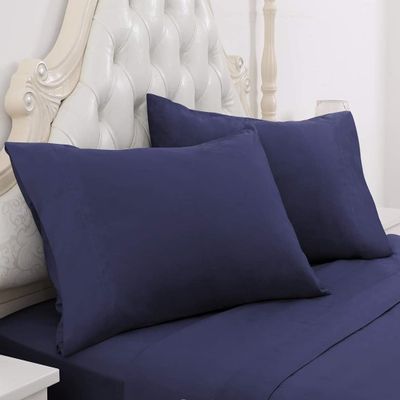 Amuze Bedding 300 TC Hypoallergenic Egyptian Cotton 4PCs Bed Sheet Set Solid (Navy Blue, Short King, 17 Inches Pocket Size)