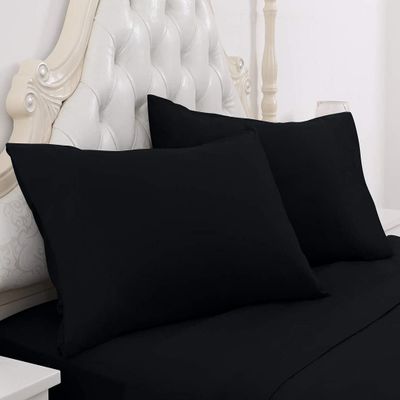 Amuze Bedding 300 TC Hypoallergenic Egyptian Cotton 4PCs Bed Sheet Set Solid (Black, King XL, 17 Inches Pocket Size)