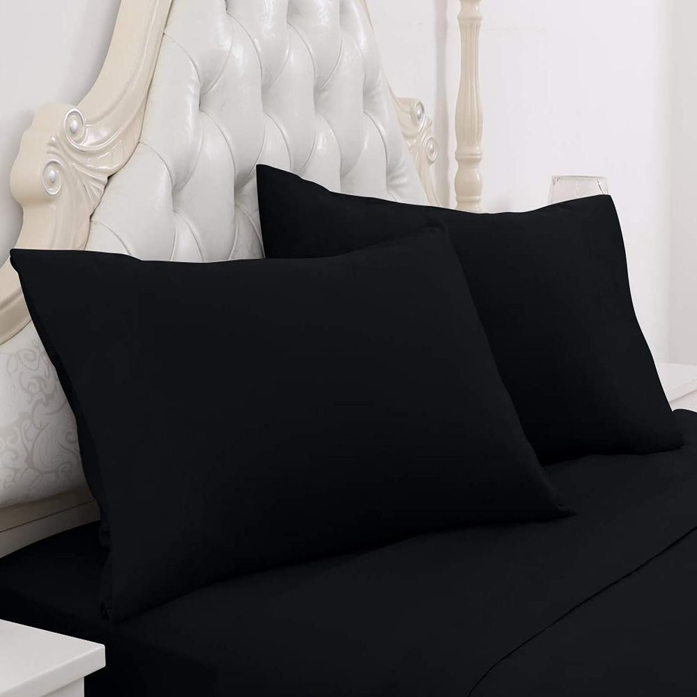 Amuze Bedding 300 TC Hypoallergenic Egyptian Cotton 4PCs Bed Sheet Set Solid (Black, King XL, 17 Inches Pocket Size)