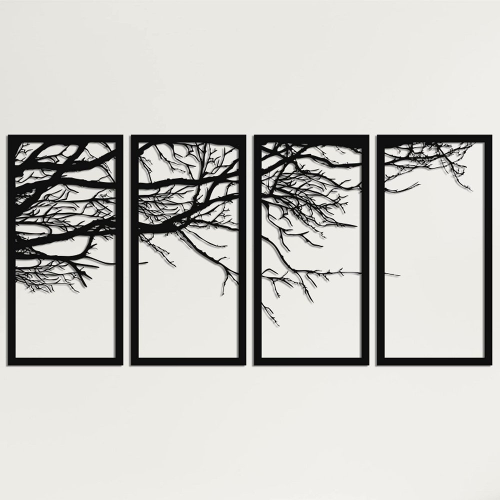 DEKADRON Metal Wall Art - Tree of Life 4 Panels, Tree Sign, Wall Decor for Interior Decoration & Housewarming Gifts (59" W x 30" H / 150x75 cm)