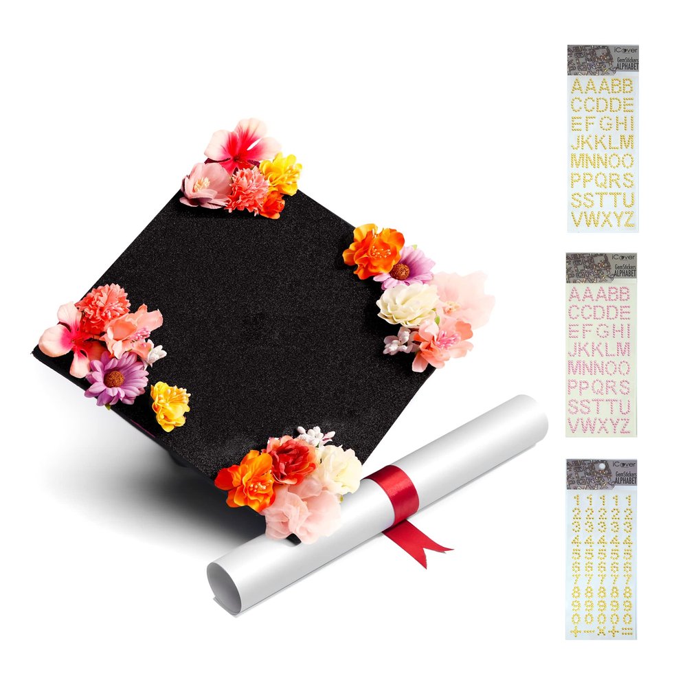 GRADWYSE Once Upon A Time Handmade Graduation Cap Topper Gift For Her Graduation Gift Graduation Cap Decorations, What She Tackles She Conquers (Blank-Black)