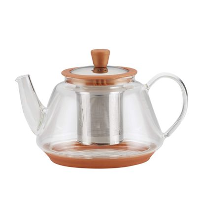 BonJour 47954 Metallic Copper Detailing Borosilicate Glass Teapot, 1 Piece,