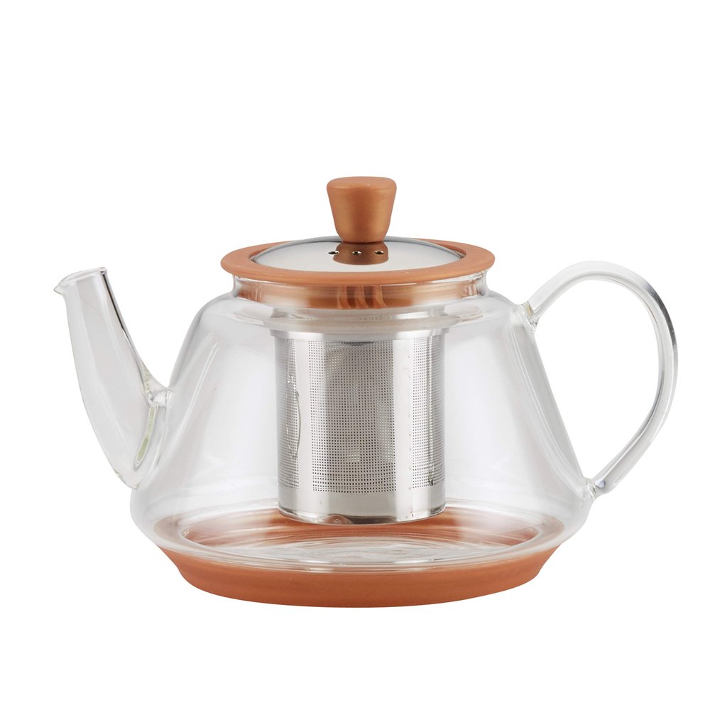 BonJour 47954 Metallic Copper Detailing Borosilicate Glass Teapot, 1 Piece,