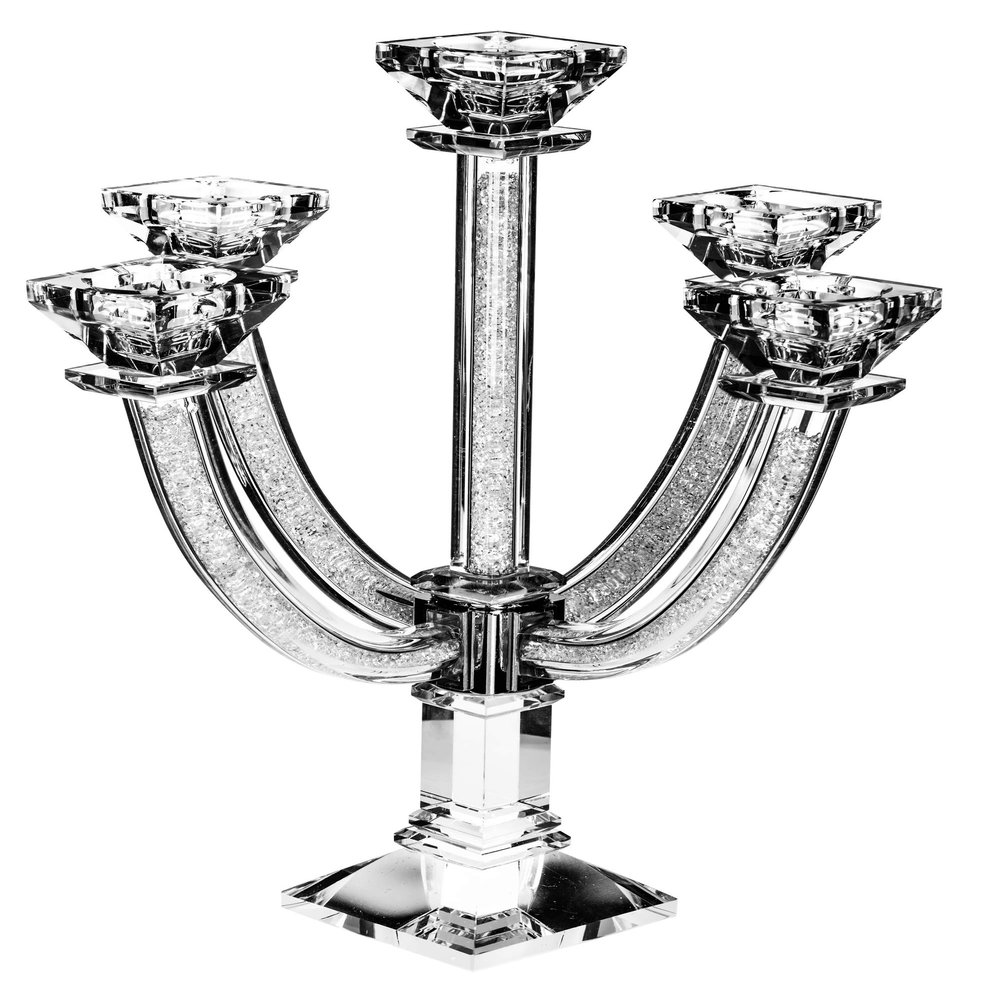 Legacy Fine Gifts Crystal Candelabra 5 Arm Candle Holder - Classic Elegant Crushed Glass Design 12.5 Inches Tall (5 Arm)