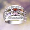 Bansriracha Rainbow Oval Ring Boho 925 Silver CZ Stone Finger Ring Vintage Party Wedding Rings for Women (6) view 3