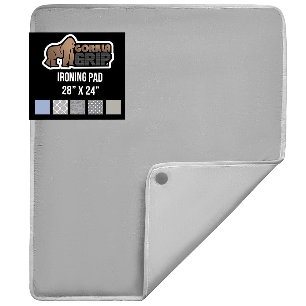 GORILLA GRIP The Original Ironing Board Cover and Pad, Silicone Coating, 400F Scorch Resistant Thick Padding, Heavy Duty Iron Covers Standard Boards, Hook and Loop Fastener Strap, Silver 28x24