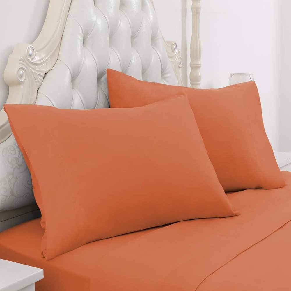 Amuze Bedding 300 TC Hypoallergenic Egyptian Cotton 4PCs Bed Sheet Set Solid (Orange, Short King, 17 Inches Pocket Size)