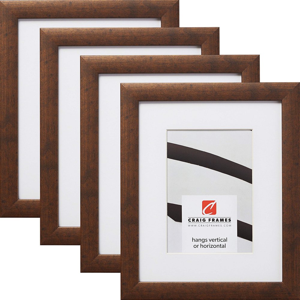 Craig Frames Contemporary, 22 x 28 Inch Rustic Copper Picture Frame Matted to Display an 18 x 24 Inch Photo, Set of 4