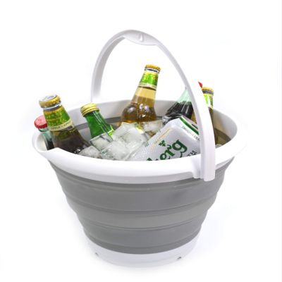 SAMMART 10L (2.64Gallon) Collapsible Fishing Bucket - Indoor and Outdoor Foldable Round Tub with Handle - Portable Plastic Water Pail - Space Saving Waterpot - Trunk Organizer (1, Grey)