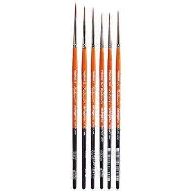KINGART Premium 6 pc. Radiant 6350 Series Liner Artist Brush Set, Golden Synthetic Hair for Acrylic, Oil, Watercolor Painting, Short Handle, 6 Sizes: 10/0, 6/0, 2/0, 1, 2, 4