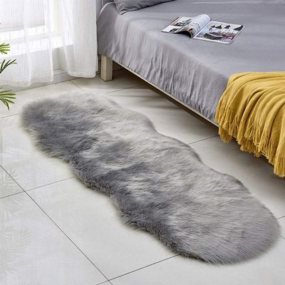 24"x71" Light Gray Faux Fur Area Rug -Shaggy Sheepskin Fluffy Carpet Art Rugs Chic Floor Mat Bedroom Living Room Nusery Decor