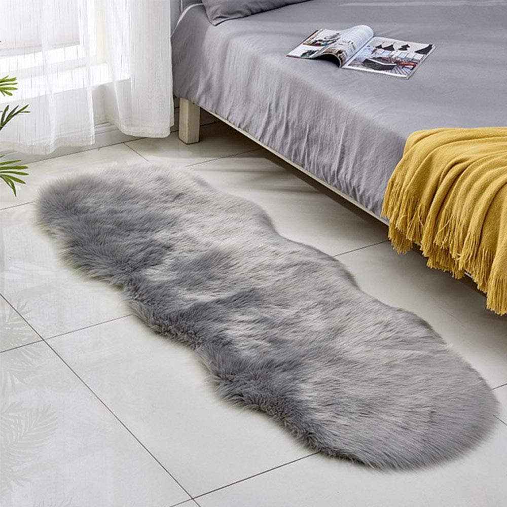 24"x71" Light Gray Faux Fur Area Rug -Shaggy Sheepskin Fluffy Carpet Art Rugs Chic Floor Mat Bedroom Living Room Nusery Decor