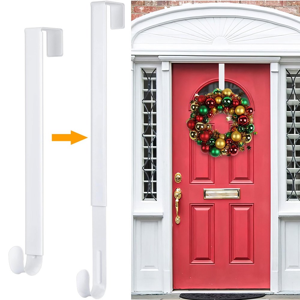 HEYHOUSE Wreath Hanger,Adjustable Length 14.9-25 Inch Metal Door Hanger,Wreath Hanger for Front Door 20 lbs Larger Christmas Wreaths Decorations HookWhite