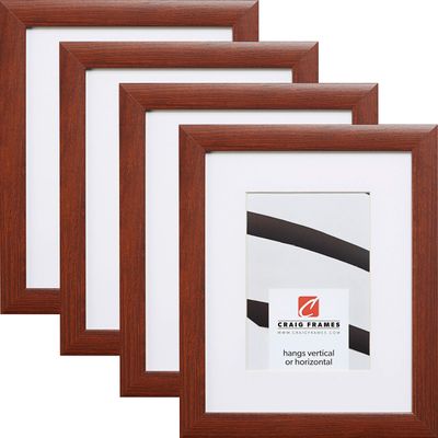 Craig Frames Contemporary, 8.5 x 11 Inch Walnut Brown Picture Frame Matted to Display a 6 x 9 Inch Photo, Set of 4
