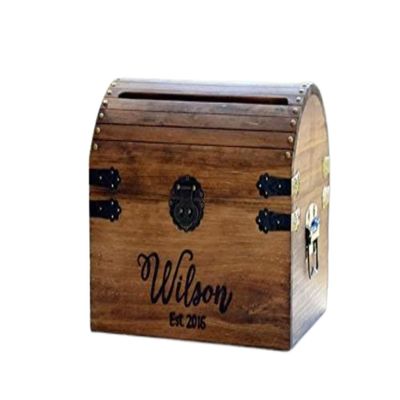 Personalized Wedding Card Box Rustic Card Holder with Slot Wedding Keepsake Box Lockable