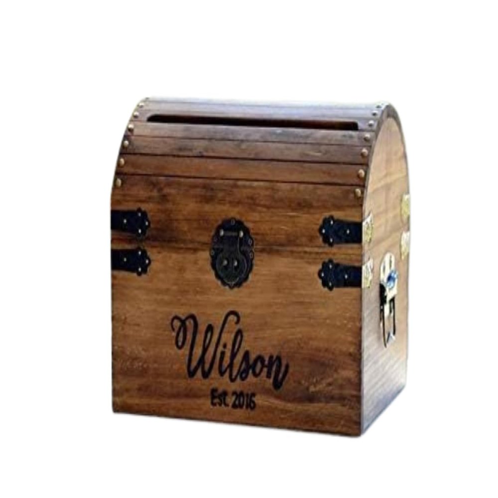 Personalized Wedding Card Box Rustic Card Holder with Slot Wedding Keepsake Box Lockable