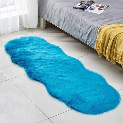 24"x71" Blue Faux Fur Area Rug -Shaggy Sheepskin Fluffy Carpet Art Rugs Chic Floor Mat Bedroom Living Room Nusery Decor