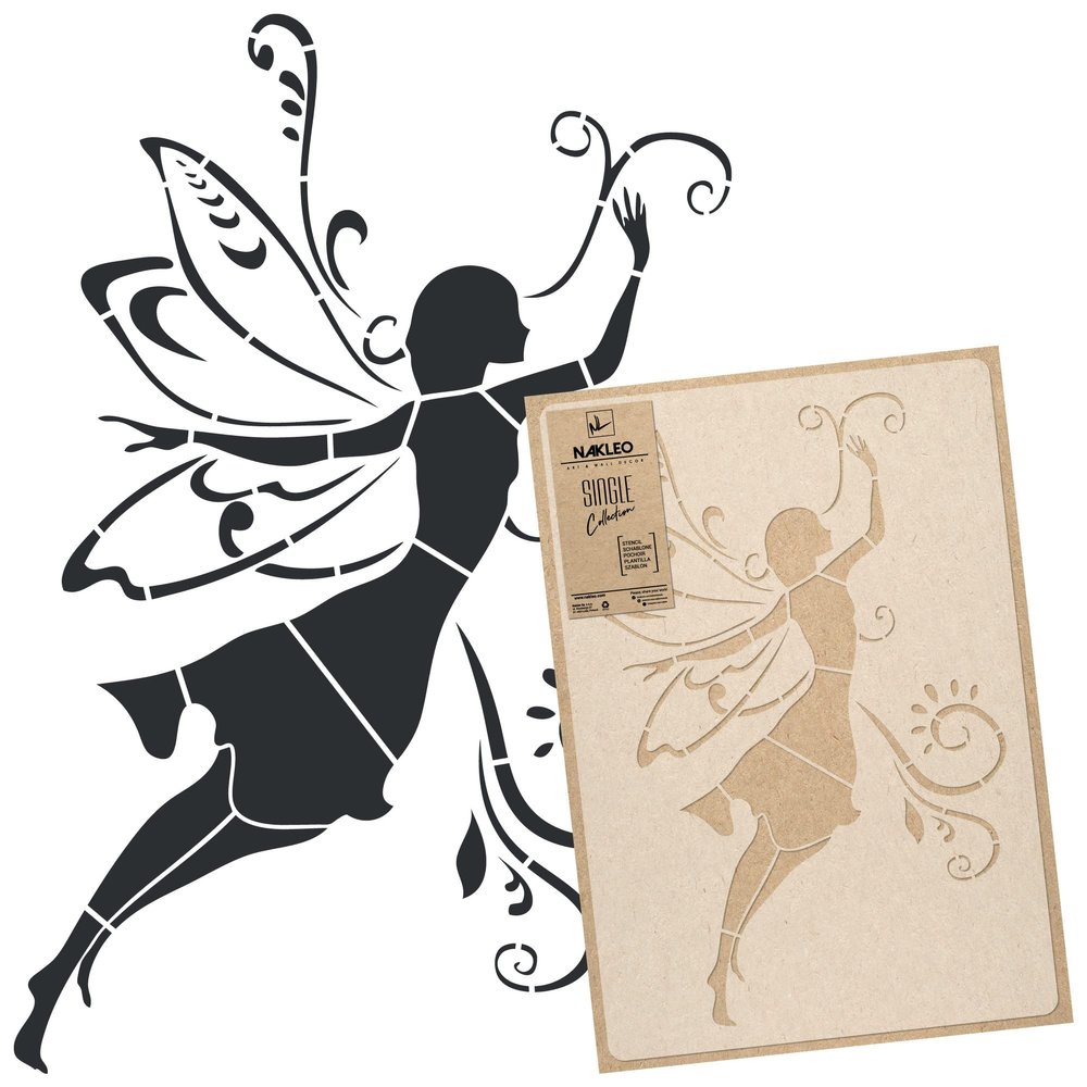 NAKLEO Reusable Plastic Wall Stencil - 59x95cm / 23" x 37" - Fairy Magic Witch Elf - Large Wallpaper Pattern Painting DIY Art Craft Template - Fabric Furniture Wood Canvas