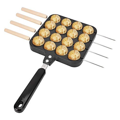 16 Holes Takoyaki Grill Pan Plate Non-Stick Cooking Baking Mold Tool for Octopus Ball 4 Baking Needles for Free