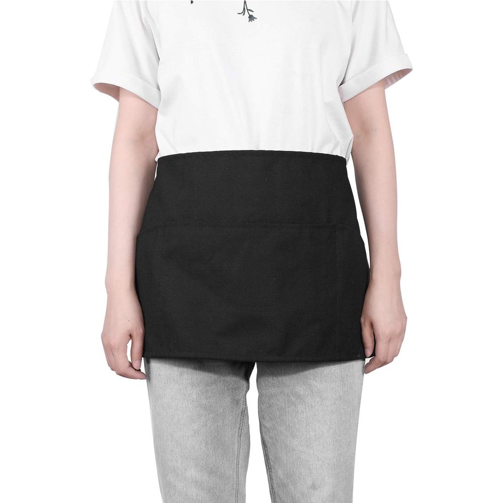 GNEGNI Server Apron with 3 Pockets, Waist Apron for Waitress and Waiter, Poly-Cotton Canvas, 23.5" x 12", Long Ties, for Restaurant, Bar, Bistro, Cafe, Home Kitchen