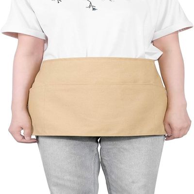 GNEGNI Server Apron with 3 Pockets, Waist Apron for Waitress and Waiter, Poly-Cotton Canvas, 23.5" x 12", Long Ties, for Restaurant, Bar, Bistro, Cafe, Home Kitchen