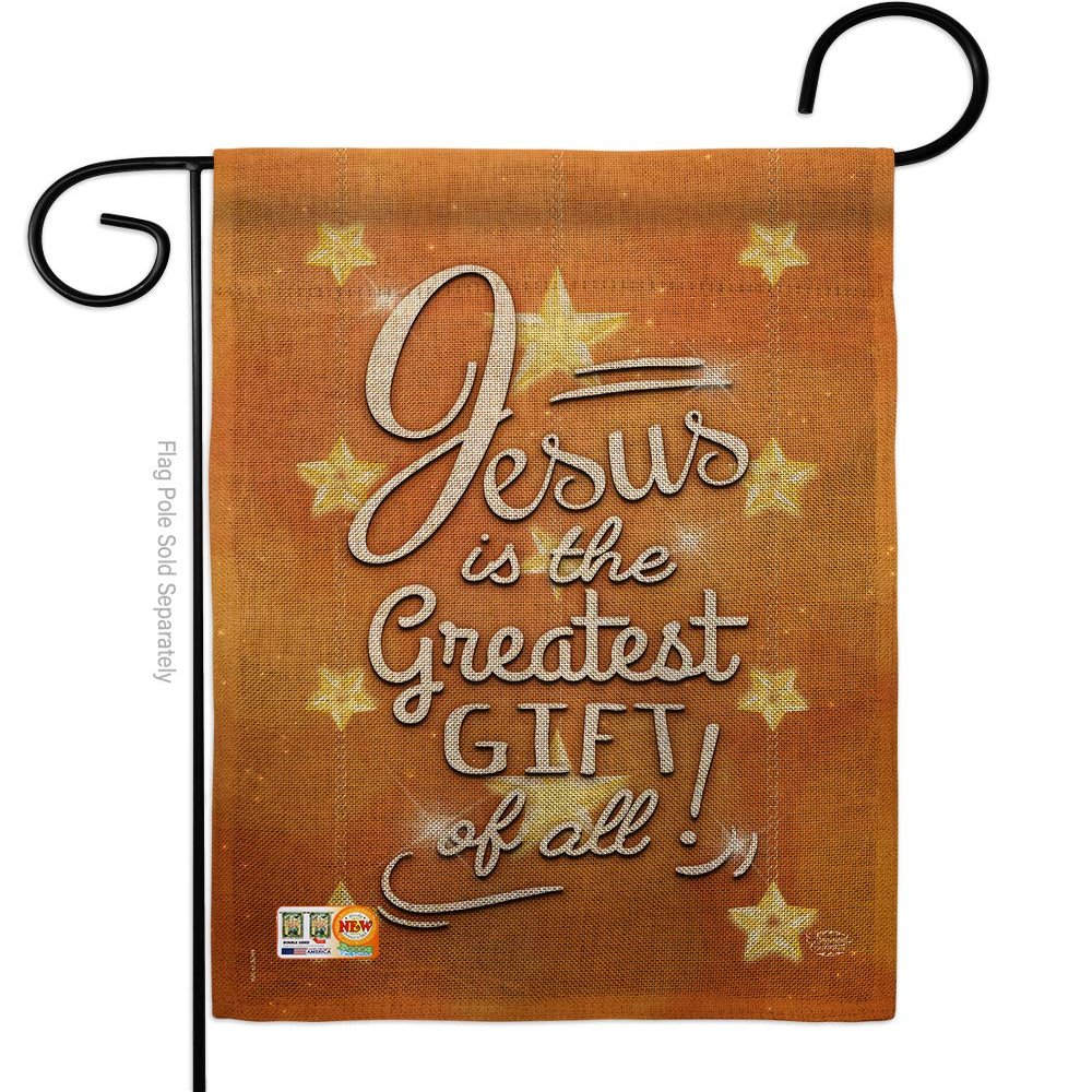 Jesus is the Greatest Gift Burlap Garden Flag Wintertime Nativity Three King Religious Holy Family Season Christian Small Decorative Yard House Banner Double-Sided Made In USA 13 X 18.5