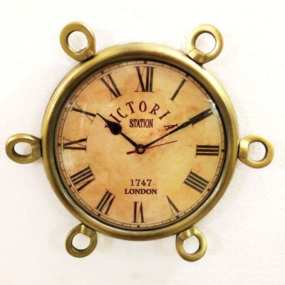 Antique Brown Marine Brass Clock 35 cm Nautical Wall Hanging Clock Home Decor
