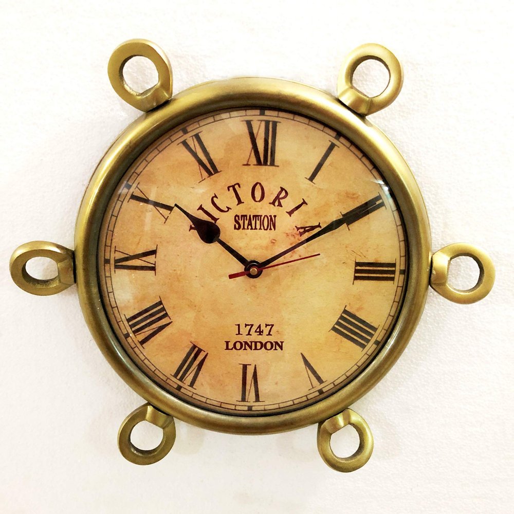Antique Brown Marine Brass Clock 35 cm Nautical Wall Hanging Clock Home Decor