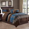 7 Piece Western Southwestern Native American Design Comforter Set Multicolor Navy Coffee Brown Embroidered Queen Size Bed in a Bag Navajo Bedding Set- Makala (Navy Blue, Queen) view 1