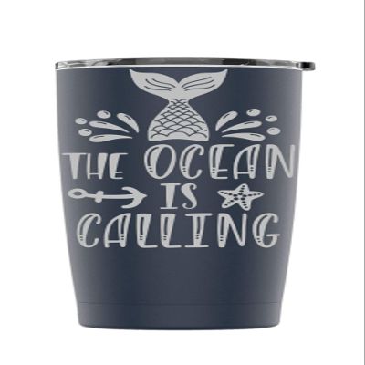 Laser Engraved Stainless Steel The Ocean Is Calling Pineapple Powder Coated Tumbler Splash Proof Lid 2 Straws*, Triple Wall Vacuum Insulated Mug Coffee Cup Travel Camping Beach (Navy Blue, 20oz)