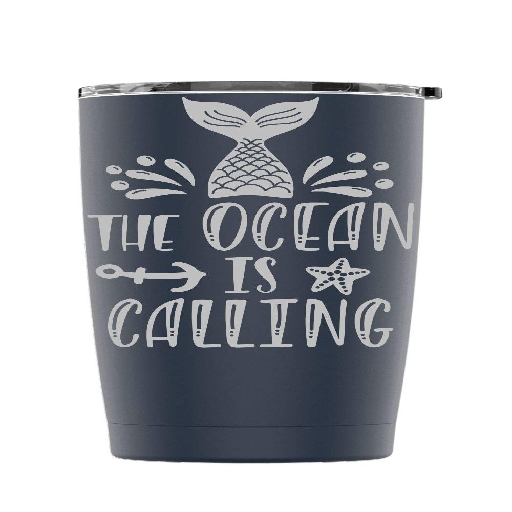 Laser Engraved Stainless Steel The Ocean Is Calling Pineapple Powder Coated Tumbler Splash Proof Lid 2 Straws*, Triple Wall Vacuum Insulated Mug Coffee Cup Travel Camping Beach (Navy Blue, 20oz)