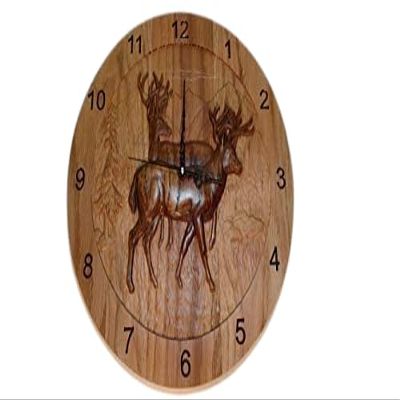 3-Dimensional Deer Clock 15 inch Solid Oak