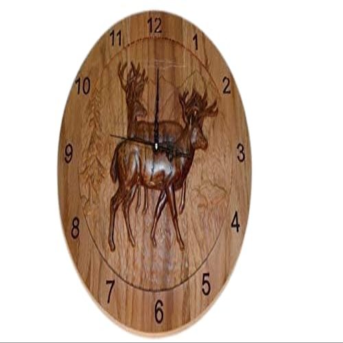 3-Dimensional Deer Clock 15 inch Solid Oak
