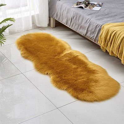 24"x71" Faux Fur Area Rug -Shaggy Sheepskin Fluffy Carpet Art Rugs Chic Floor Mat Bedroom Living Room Nusery Decor Mustard
