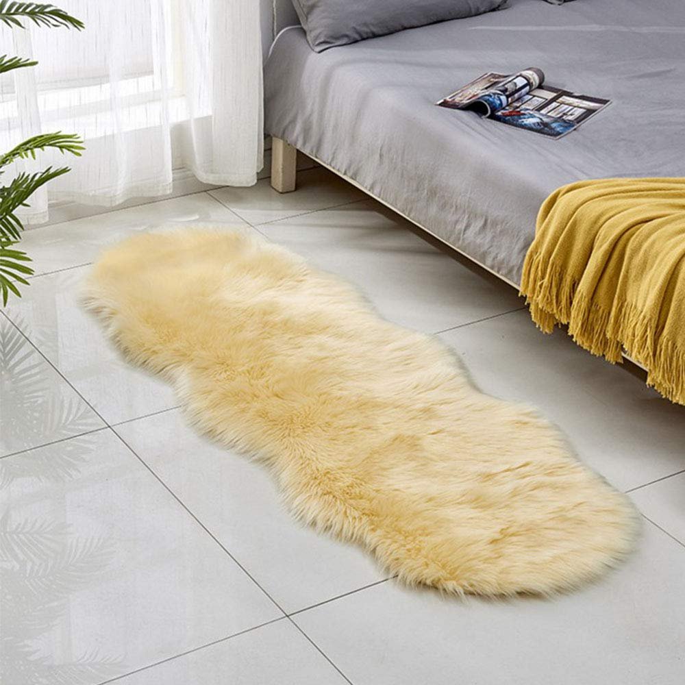 24"x71" Faux Fur Area Rug -Shaggy Sheepskin Fluffy Carpet Art Rugs Chic Floor Mat Bedroom Living Room Decor