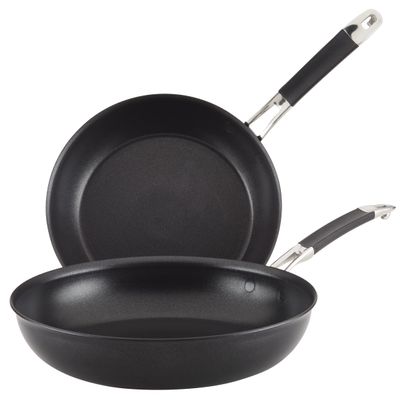 Anolon Smart Stack Hard Anodized Nonstick Frying Pan Set/ Skillet Set - 10 Inch and 12 Inch, Black