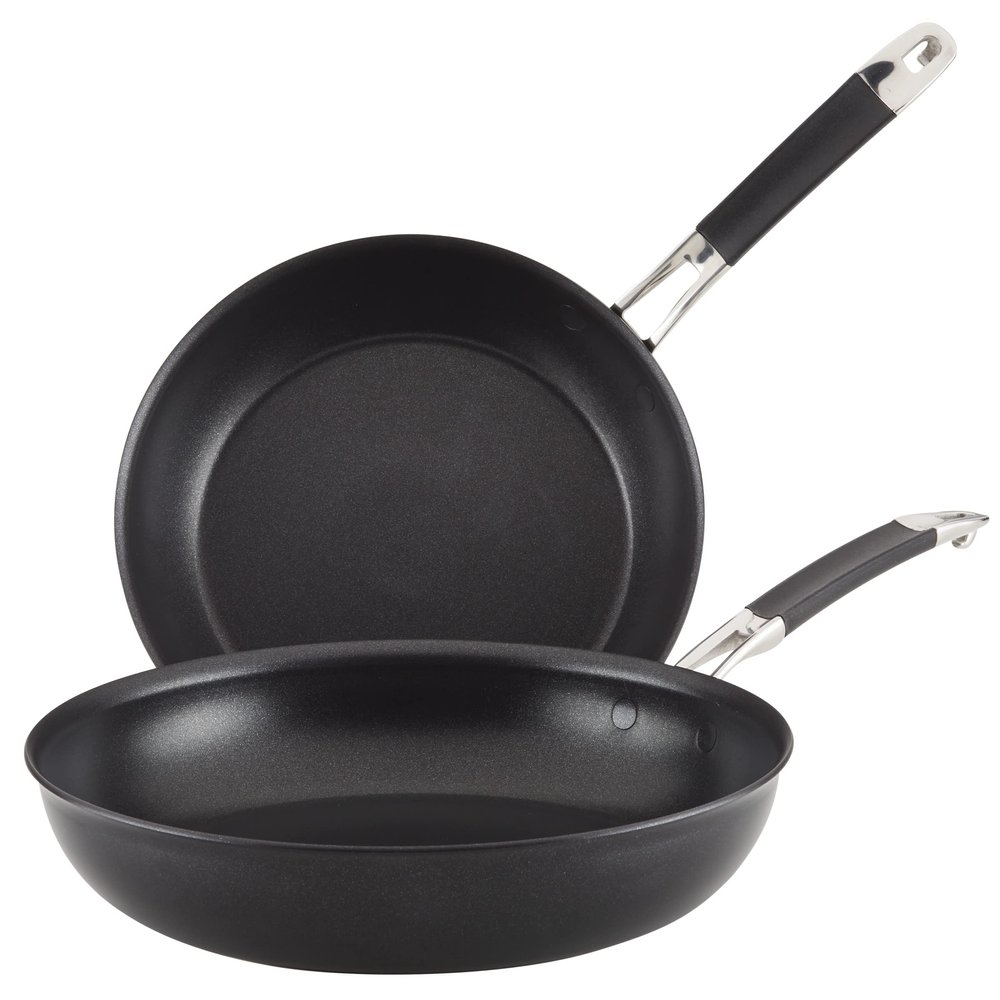 Anolon Smart Stack Hard Anodized Nonstick Frying Pan Set/ Skillet Set - 10 Inch and 12 Inch, Black