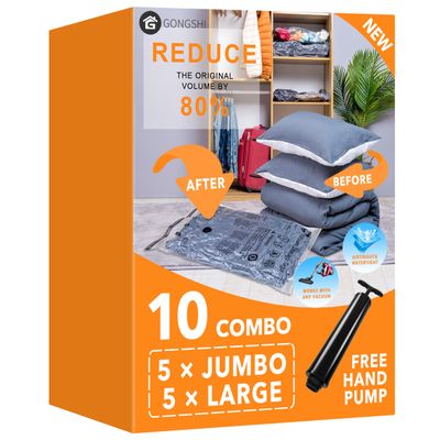 GONGSHI Vacuum Storage Bags for Clothing, 10-Piece, Jumbo & Large