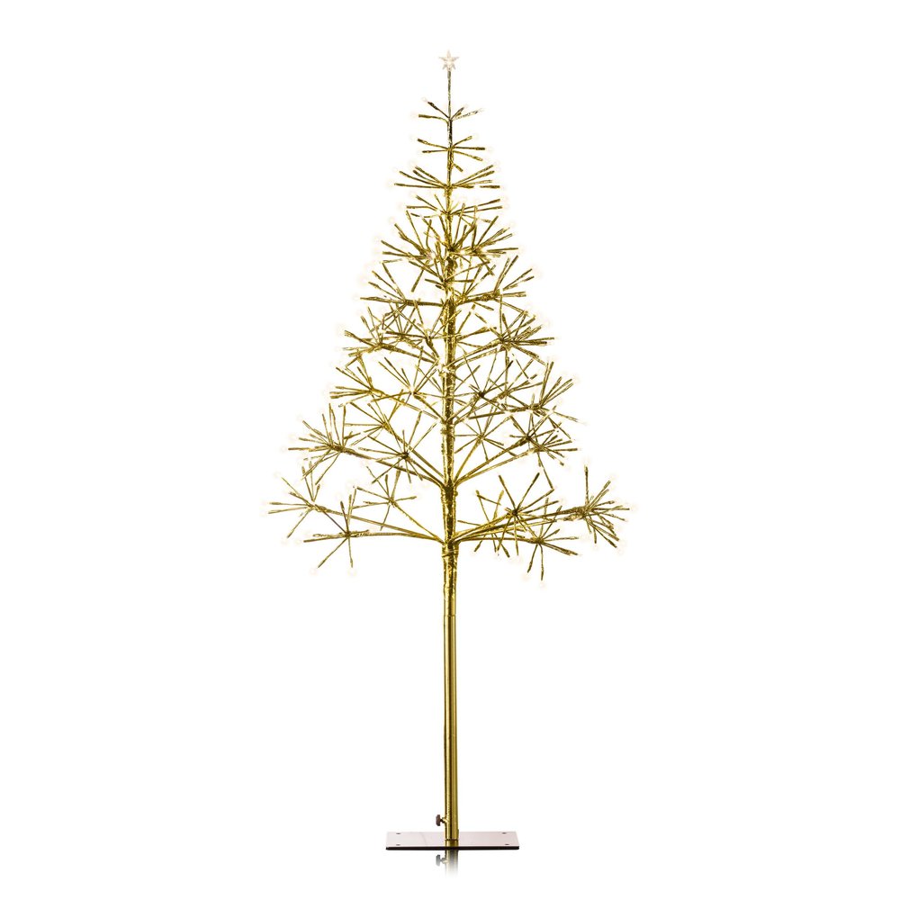 Alpine Corporation 53" H Indoor Outdoor Festive Artificial Christmas Tree with Warm White LED Lights, Gold
