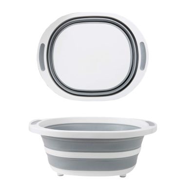 Ahyuan Collapsible Dish Pan Chopping Board Combo 10L Portable Washing Basin Dish Pan Foldable Dish Tub Over the Sink Dishpan Camper Accessories for Travel Trailers (Without Plug)