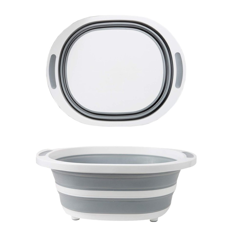 Ahyuan Collapsible Dish Pan Chopping Board Combo 10L Portable Washing Basin Dish Pan Foldable Dish Tub Over the Sink Dishpan Camper Accessories for Travel Trailers (Without Plug)