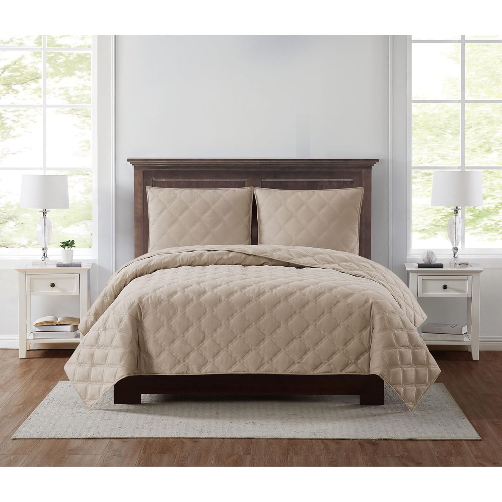 TRULY SOFT Everyday 3D Puff Quilt Set, King, Khaki