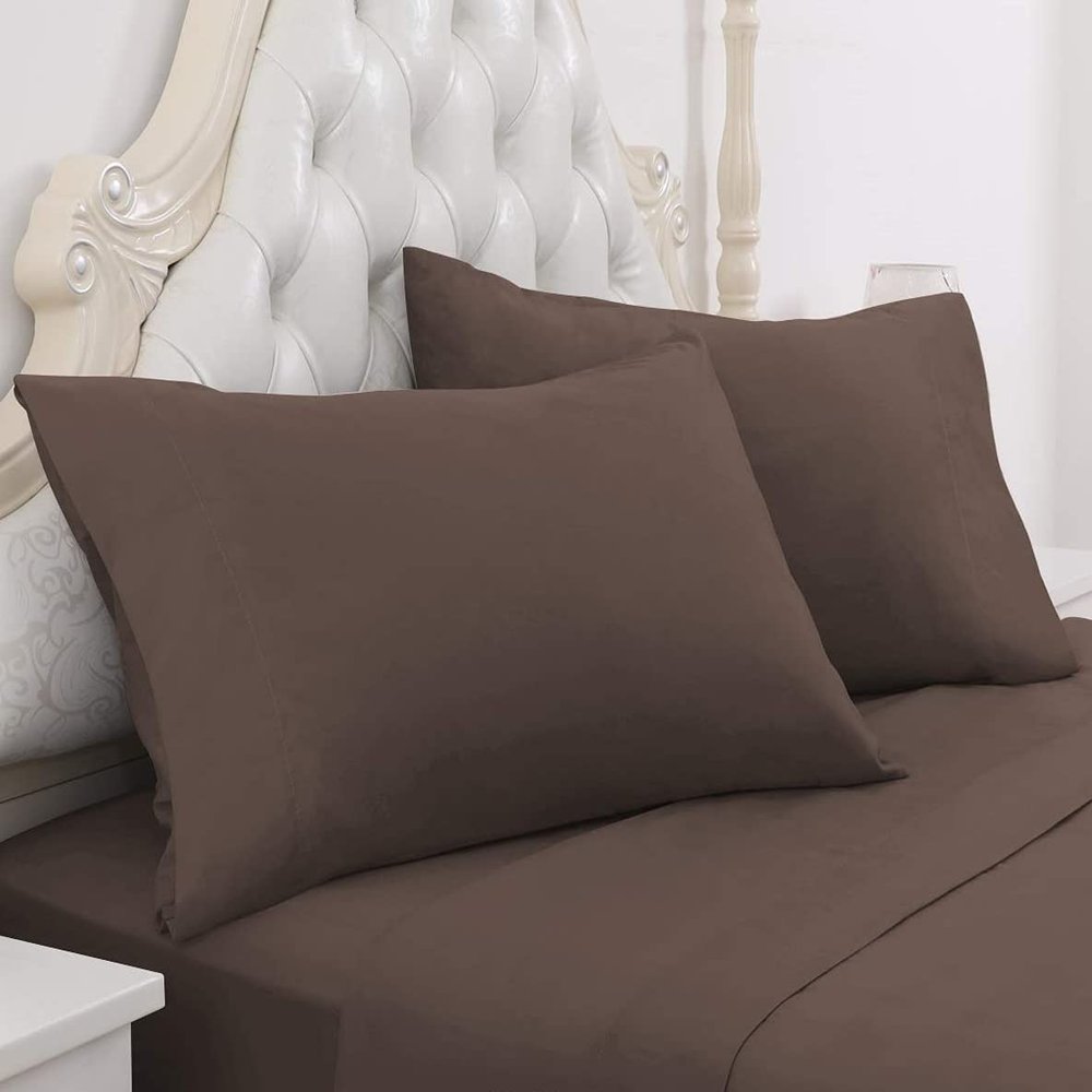 Amuze Bedding 300 TC Hypoallergenic Egyptian Cotton 4PCs Bed Sheet Set Solid (Chocolate, Twin, 14 Inches Pocket Size)