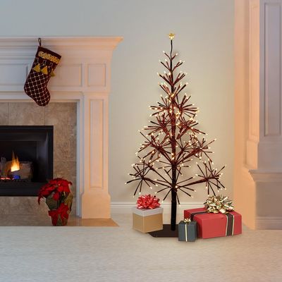 Alpine Corporation 53" H Indoor/Outdoor Artificial Christmas Tree with LED Lights, Red, Christmas Decoration