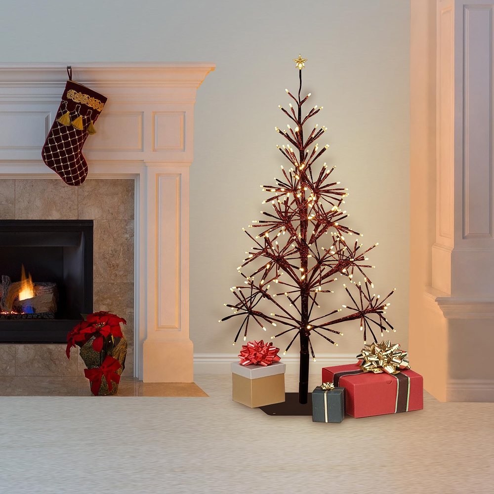 Alpine Corporation 53" H Indoor/Outdoor Artificial Christmas Tree with LED Lights, Red, Christmas Decoration