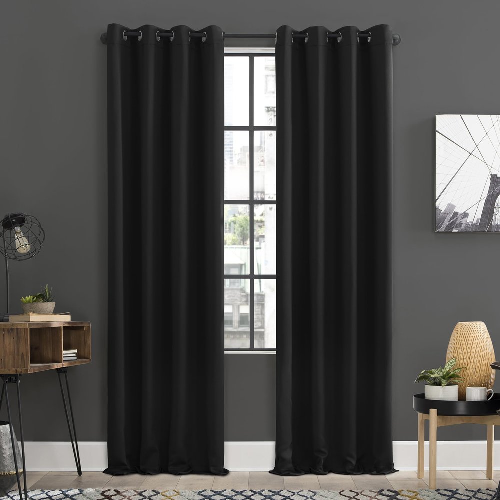 Sun Zero Soho 2-pack Blackout Energy Efficient Grommet Curtain Panel Pair, 54" x 84", Black