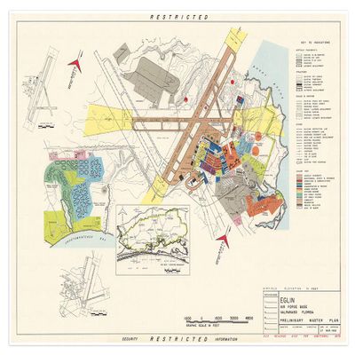 Antiguos Maps Preliminary Master Plan of Eglin Air Force Base circa 1951 | Art Print Poster Vintage Wall Decor | 24 x 36 inches (610 x 915 mm)