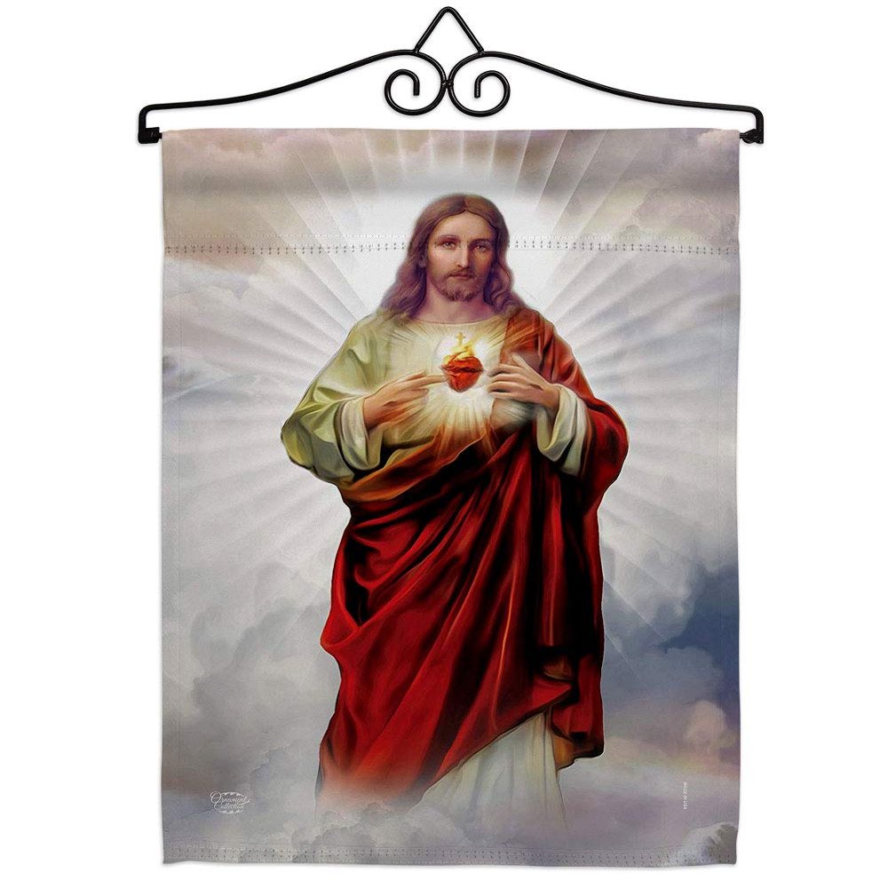 Ornament Collection Sacred Heart of Jesus Garden Flag Set Wall Hanger Religious Faith Hope Grace Peace Dove Christian Religion Easter Small Decorative Gift Yard House Banner Made in USA 13 X 18.5