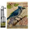 Blue Jay Floral Garden Flag Set with Stand Friends Flamingo Hummingbird Cardinal Peacock Springtime Natural Wildlife Small Decorative Gift Yard House Banner Double-Sided Made In USA 13 X 18.5 view 1
